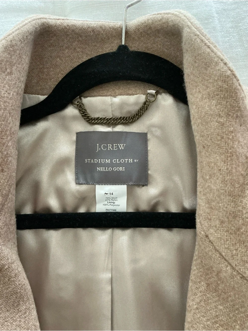 NWOT J. Crew stadium cloth Wool Blend Stand-Collar Coat in Camel size 14.